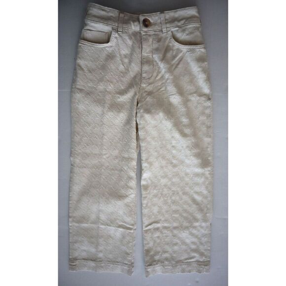 Pilcro Anthropologie OB1809245 Women Sz 27 Beige The Skipper Wide-Leg Jeans - Picture 1 of 12